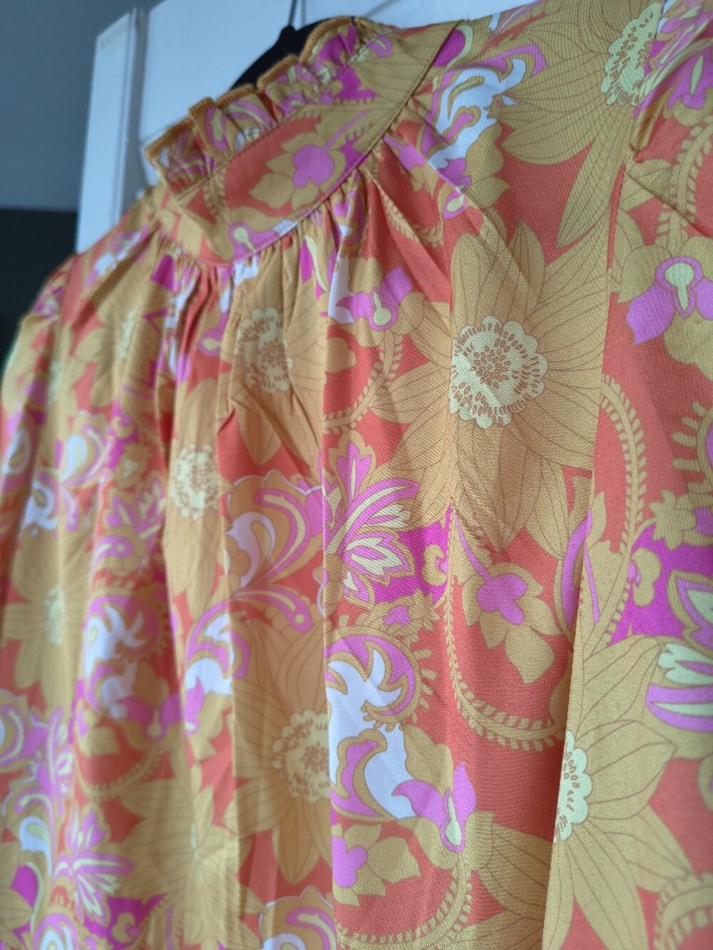 CIDER 70s Retro Floral Mock Neck Mini Dress XL - Picture 5 of 6